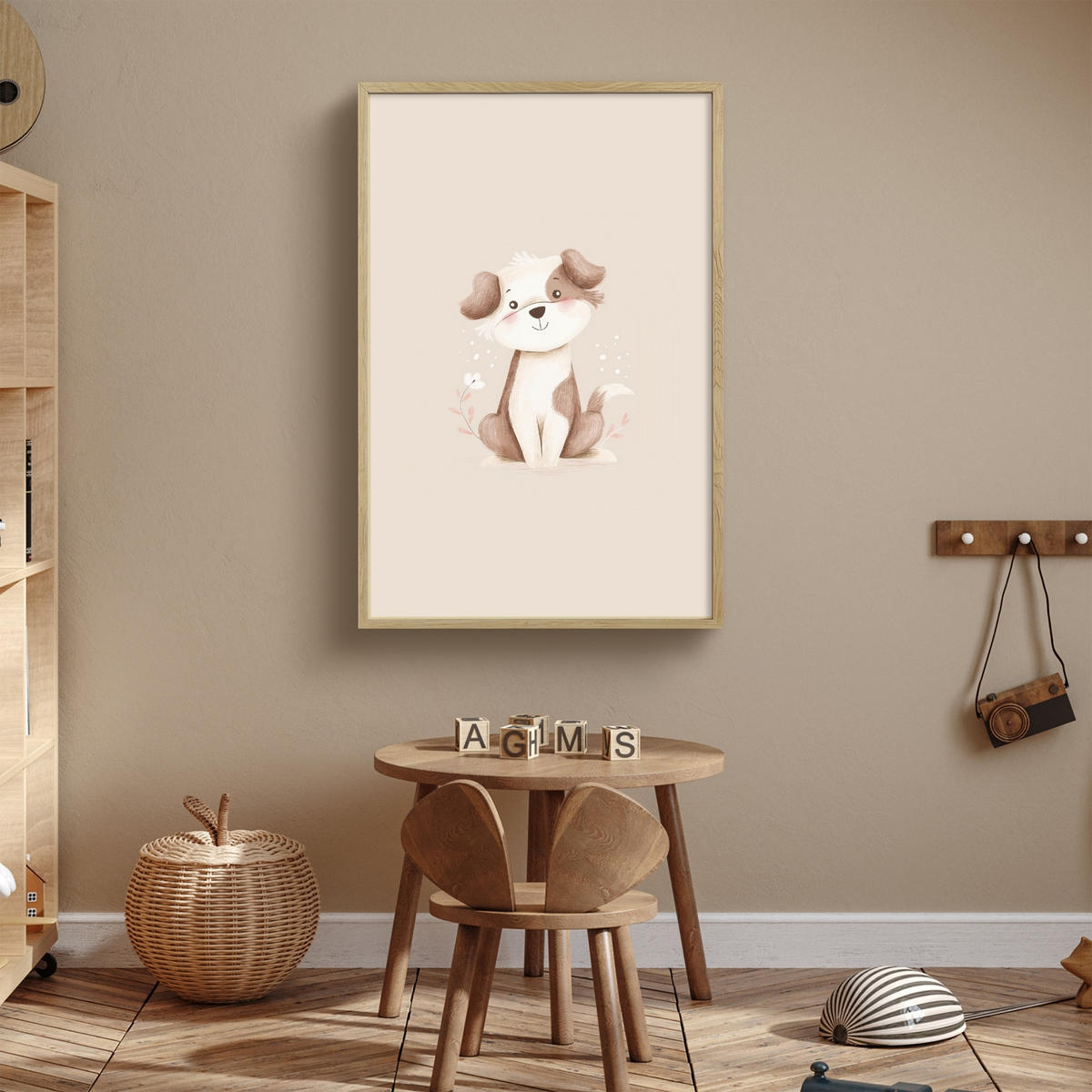 DOBÍJECÍ NOČNÍ LAMPIČKA Pes - skvrnitý - hnědý 70x100 cm - béžová, kompozitní dřevo (8/70/100cm) - OnlyWow