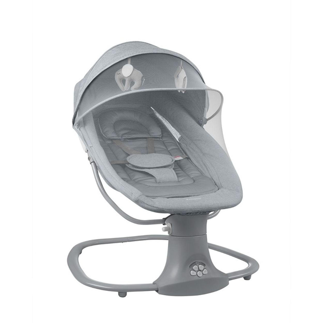 BABYWIPPE Winks 2 in 1 dunkelbraun Bluetooth, Moskitonetz, Timer, Fernbedienung, 5-Punkt-Gurt, bis 18 kg - Grau, Metall - Kikka boo