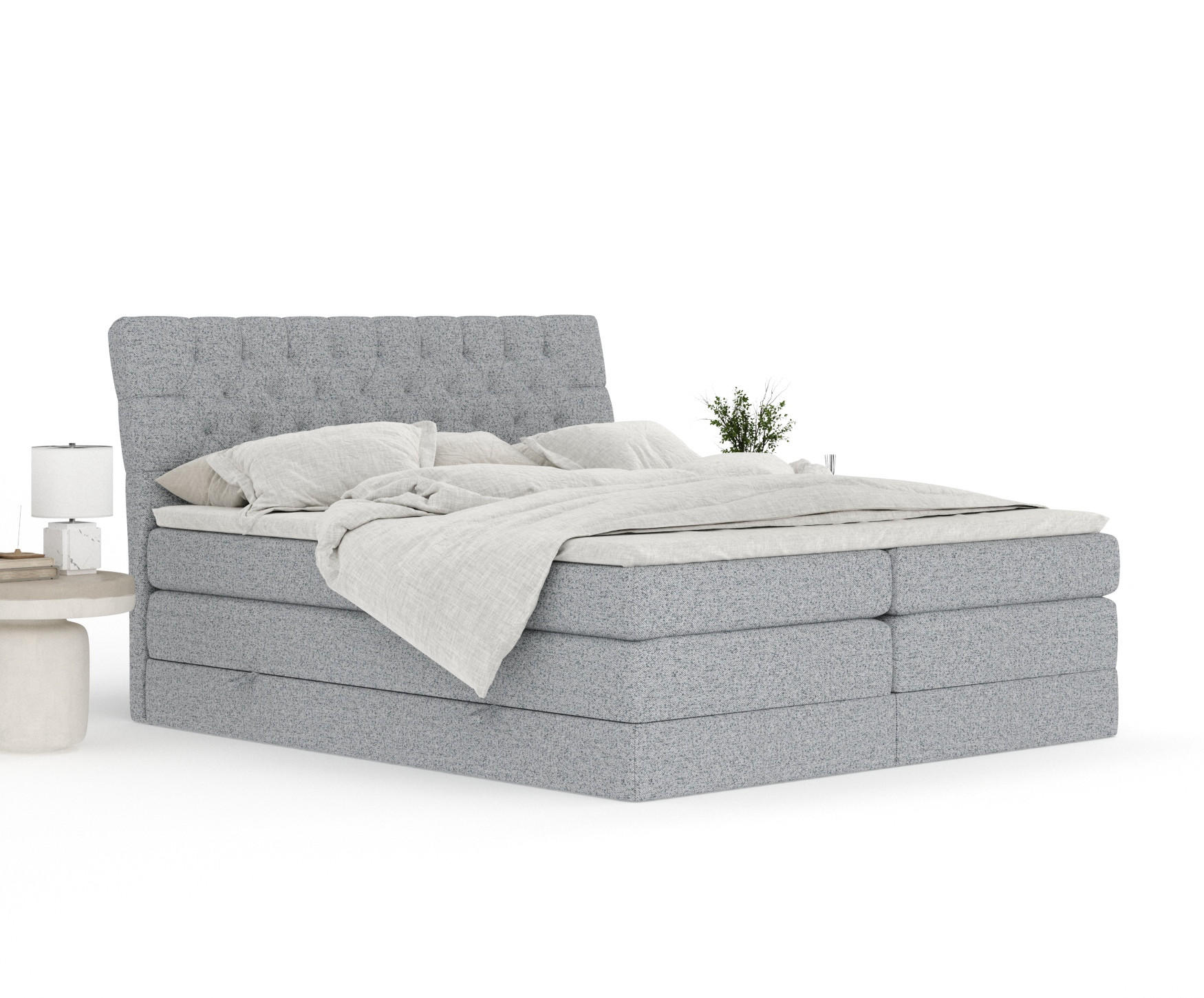 Thumbnail - Maison de Reve Boxspringbett, Grau, Textil, Buche, Kiefer, H2, 7-Zonen, Höhe ca. 40 cm, 140x200 cm, Handmade in Europe, ...