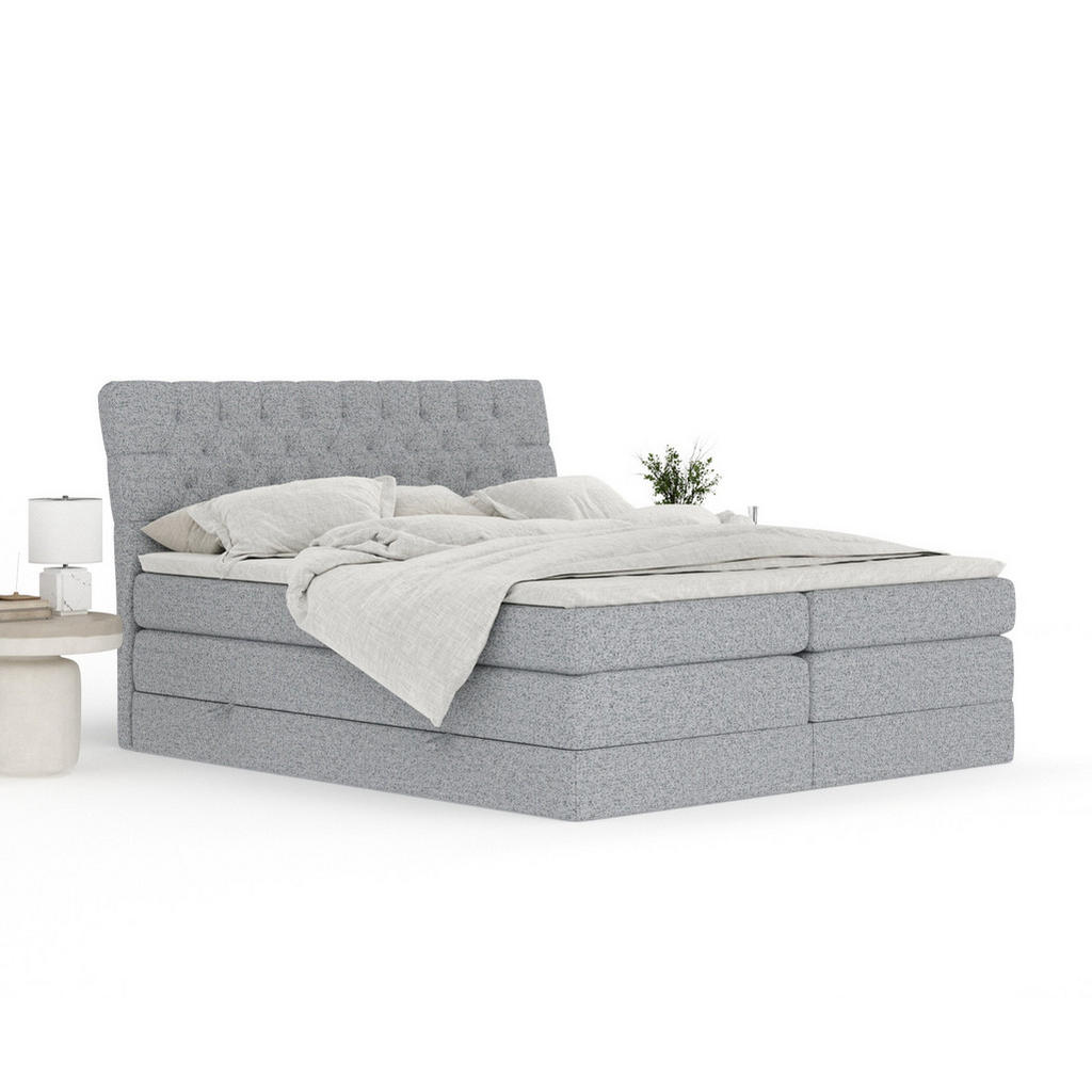Thumbnail - Maison de Reve Boxspringbett, Grau, Textil, Buche, Kiefer, H2, 7-Zonen, Höhe ca. 40 cm, 160x200 cm, Handmade in Europe, ...