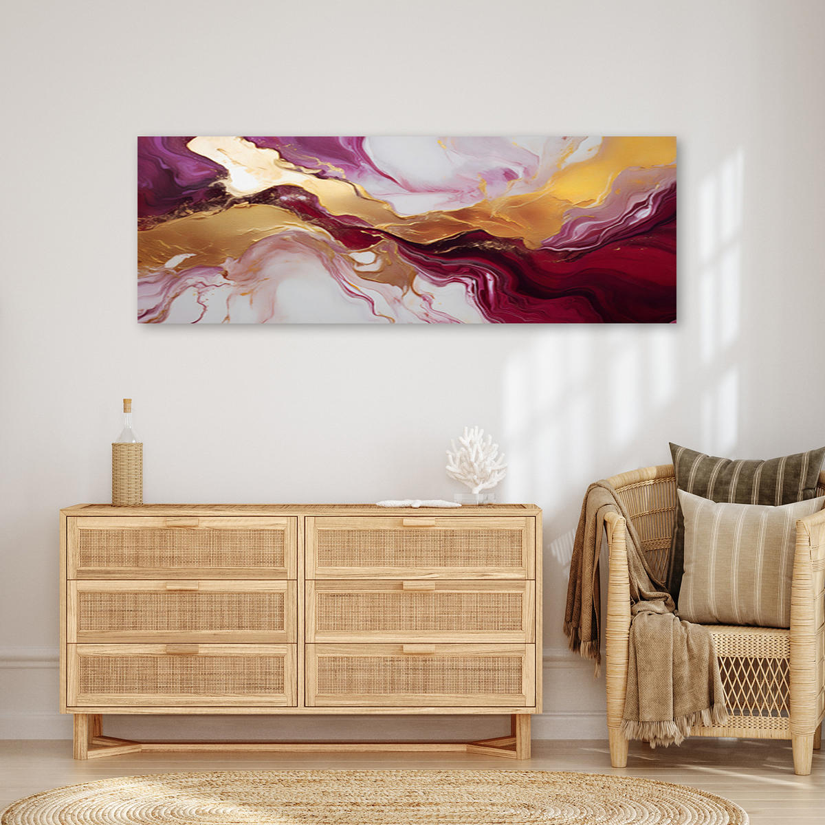 WANDBILD abstrakte marmorstruktur rotes burgundergold - Goldfarben, Textil (90/30cm) - Feeby