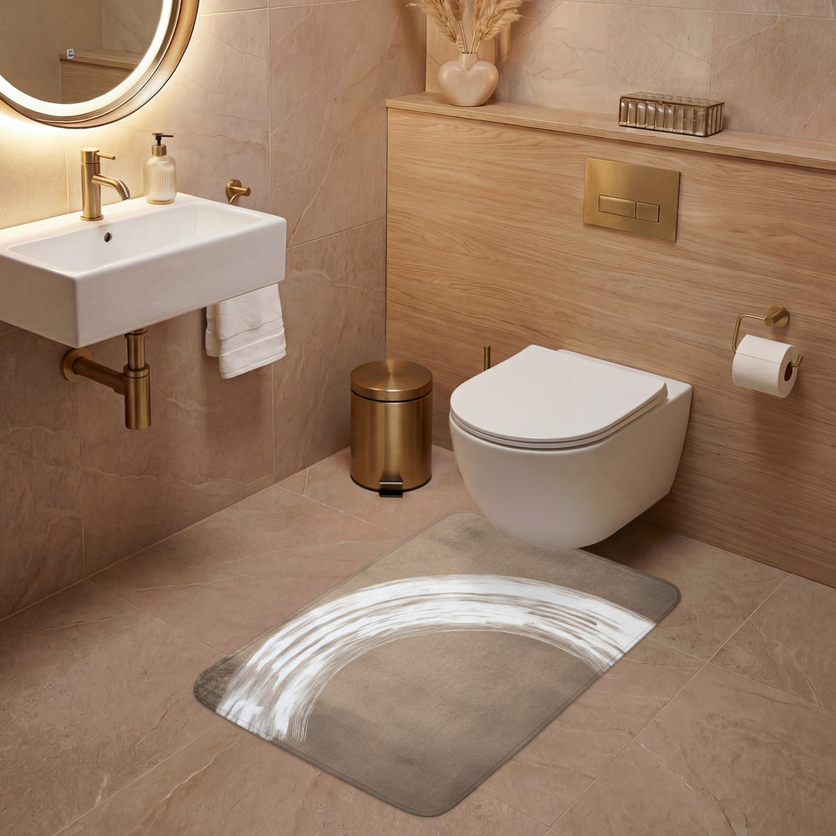 WC PŘEDLOŽKA Barva - hnědá - Japandi 60x90 cm - barva mokka, textil/plast (60/1cm) - OnlyWow