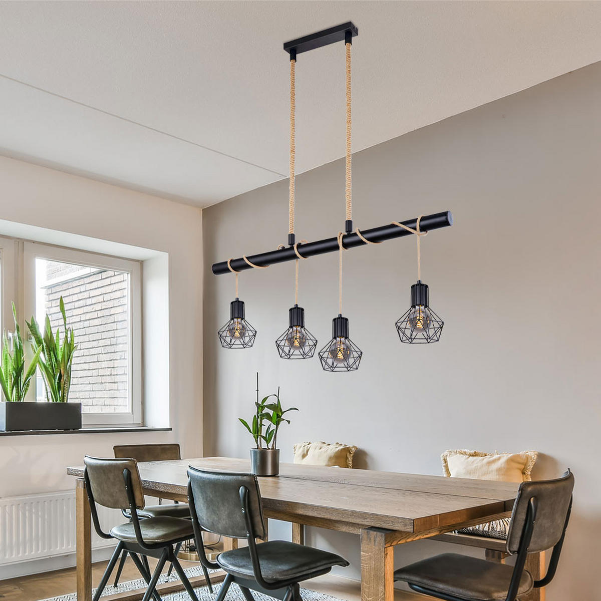 LED HÄNGELEUCHTE Priska Schwarz Gitteroptik - Schwarz, Metall (100/15/120cm)