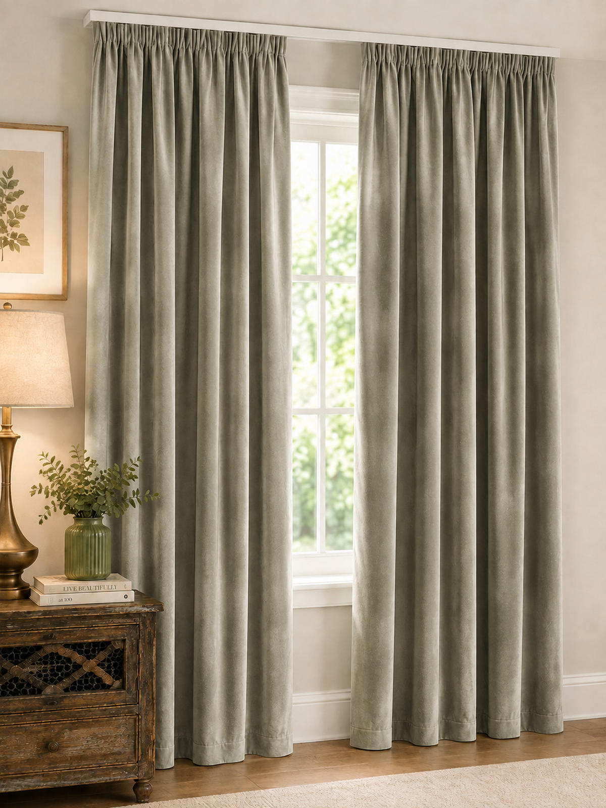 VORHANG Kräuselband Samt 140/145 cm Sand Beige - Naturfarben, Textil (140/145cm) - TiborTex