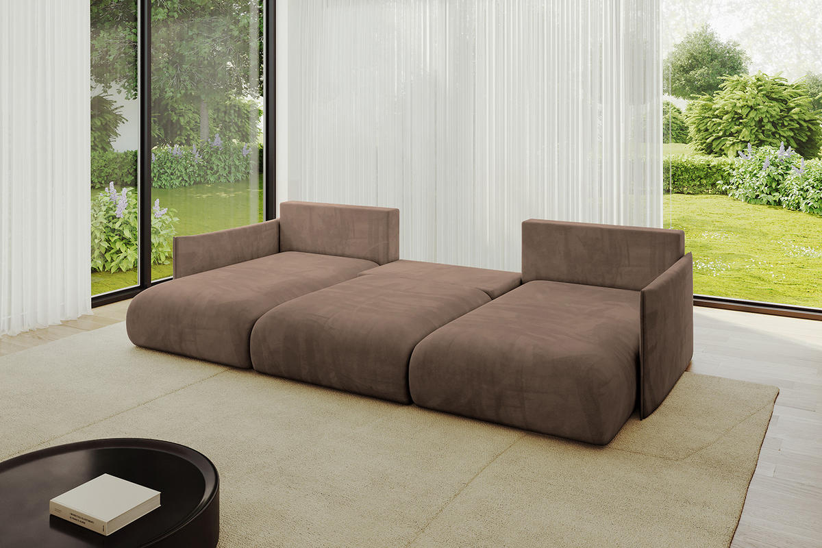 WOHNLANDSCHAFT mit Schlaffunktion und Bettkasten ONESK-U 317x177x72 Braun Velours - Braun, Holzwerkstoff/Kunststoff (317/72/177cm) - ALTDECOR