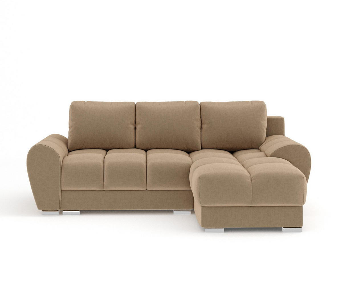 ECKSOFA MIT SCHLAFFUNKTION Peebles Beige Samtstoff - Chromfarben/Beige, Holz/Holzwerkstoff (256/175cm) - Maison de Reve