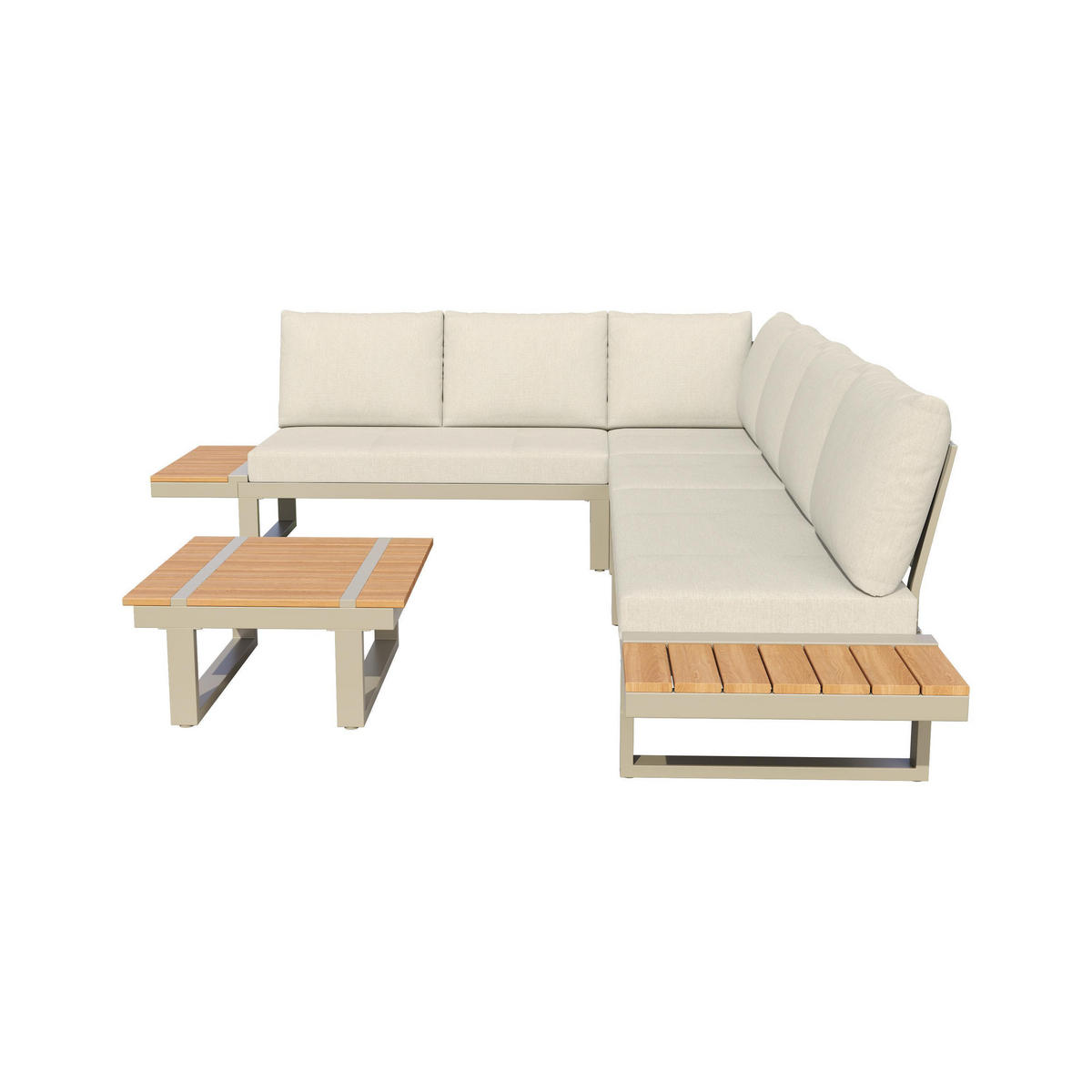 LOUNGEGARNITUR mit Couchtisch, Beige - Beige, Metall - KOMHTOM