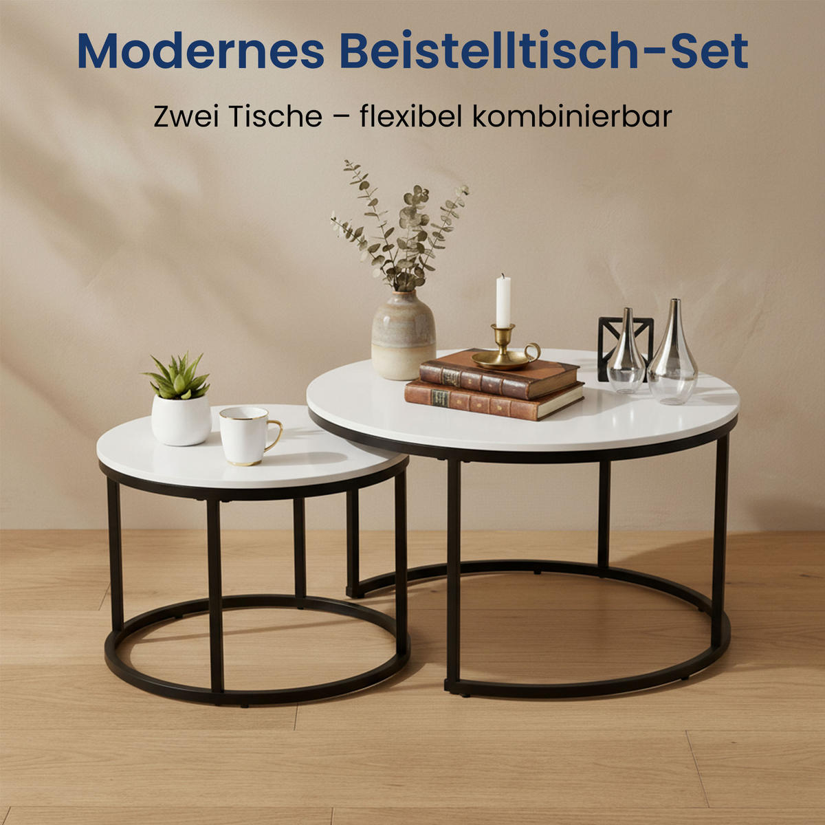 COUCHTISCH 2er Set rund weiß - Weiß, Holzwerkstoff (70/70/42.5cm) - Home Collective