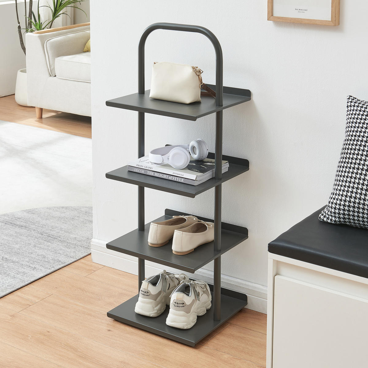 OBUVNÍK Poytya - antracitová, kov (34/96/32cm) - [en.casa]