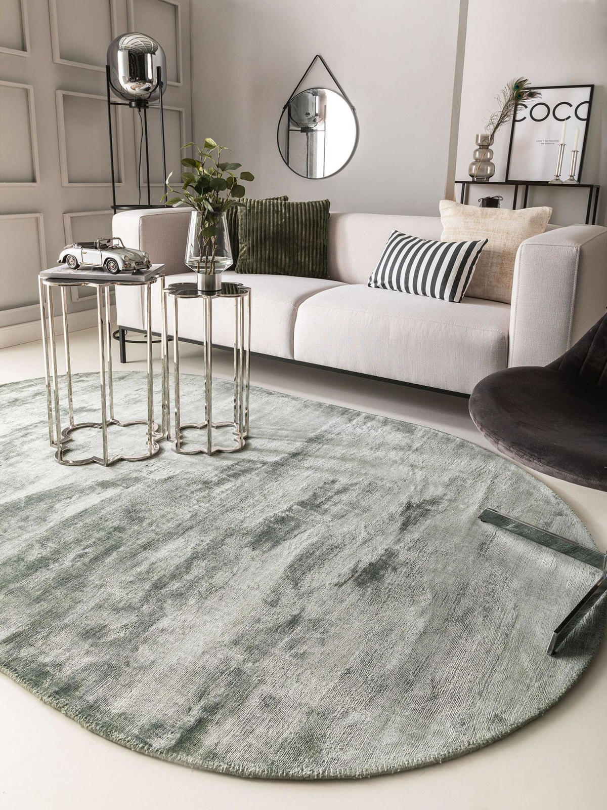 VISKOSETEPPICH OVAL Nela Hellgrün 150x230 cm - Hellgrün, Textil (150/1cm) - KUNSTLOFT