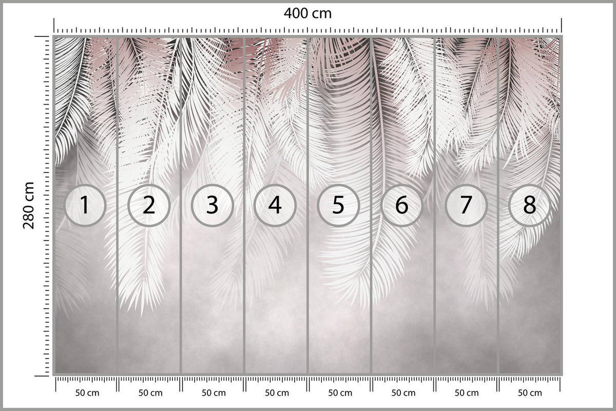 FOTOTAPETE für Esszimmer Große Palmenblätter Boho Beige 400x280 - Violett/Rosa, Papier (400/280cm) - Muralo