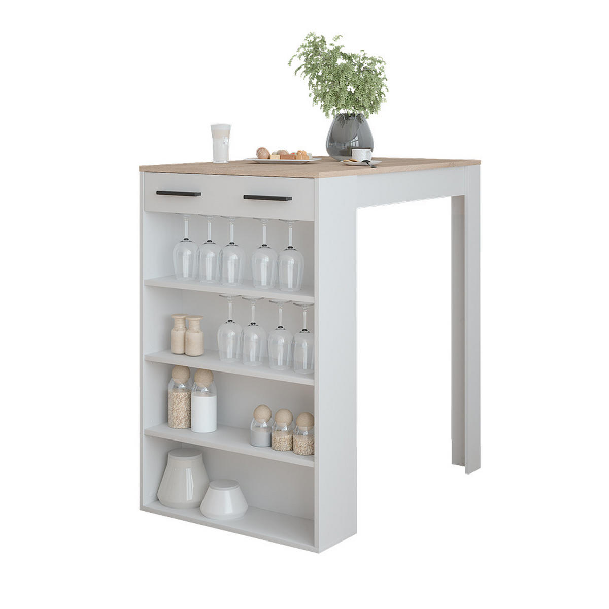 BAROVÝ STŮL Bílá/Sonoma - bílá/Sonoma dub, kompozitní dřevo (100/67/106cm) - Vicco