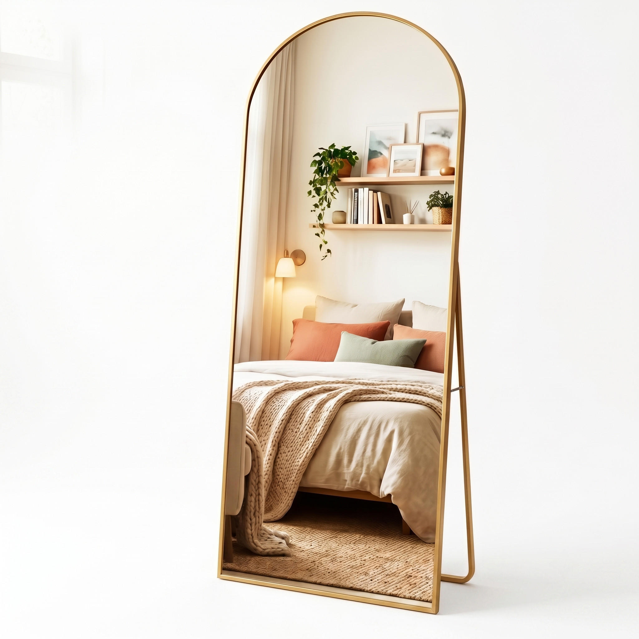 GANZKÖRPERSPIEGEL Bogen-Design mit U-Standfuß & Aluminiumrahmen 180/80 cm Gold - Goldfarben, Glas/Metall (80/180/3cm) - Creahappy
