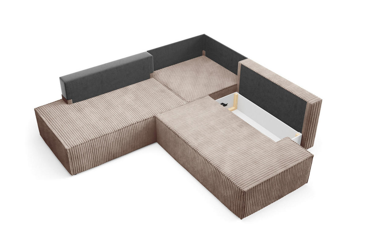 ECKSOFA TESSO II L-S Braun Kordstoff mit Schlaffunktion - Braun, Holz (254/254cm) - MASSENO