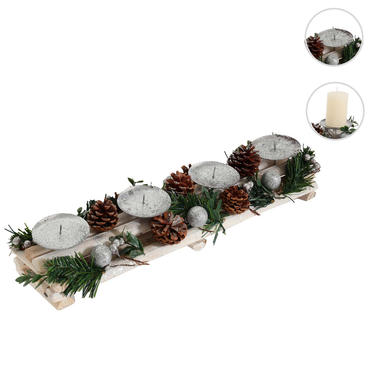 ADVENTSGESTECK OHNE KERZEN Weiß - Weiß, Holz (18cm) - MCW