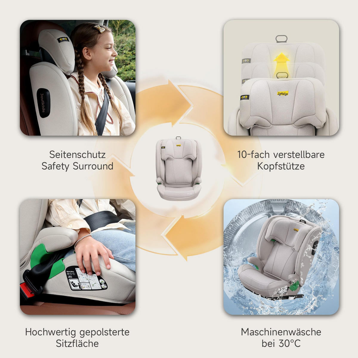 AUTOKINDERSITZ Kindersitzerhöhung i-Size R129& Verstellbare Kopfstütze - Weiß, Textil (44/80/46cm) - BEXEVUE