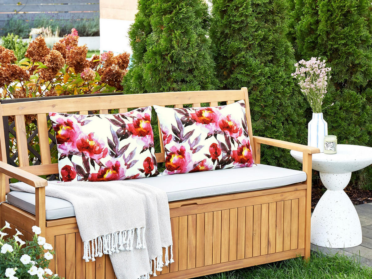 GARTENKISSEN 2er-Set Blumenmuster weiß/Rosa 40/60 cm Lanrosso - Weiß, Textil (40/60cm) - Beliani
