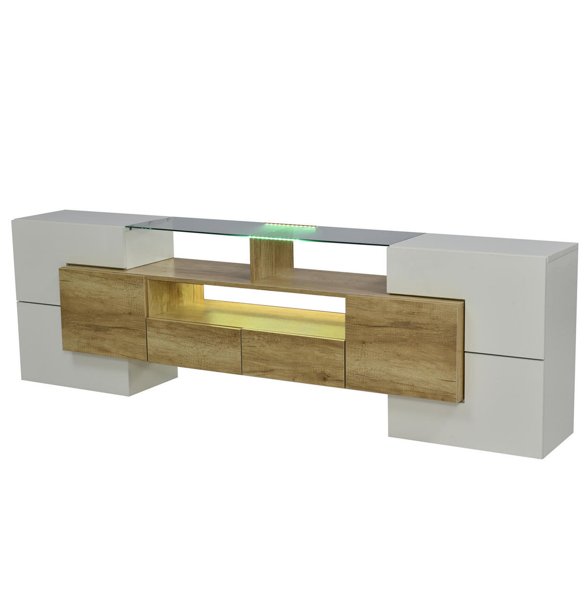 LOWBOARD 200/35/60 cm in Natur und Hochglanzweiß aus MDF mit LED-Beleuchtung - Weiß, Holzwerkstoff (30/60/200cm) - OKMYHOME
