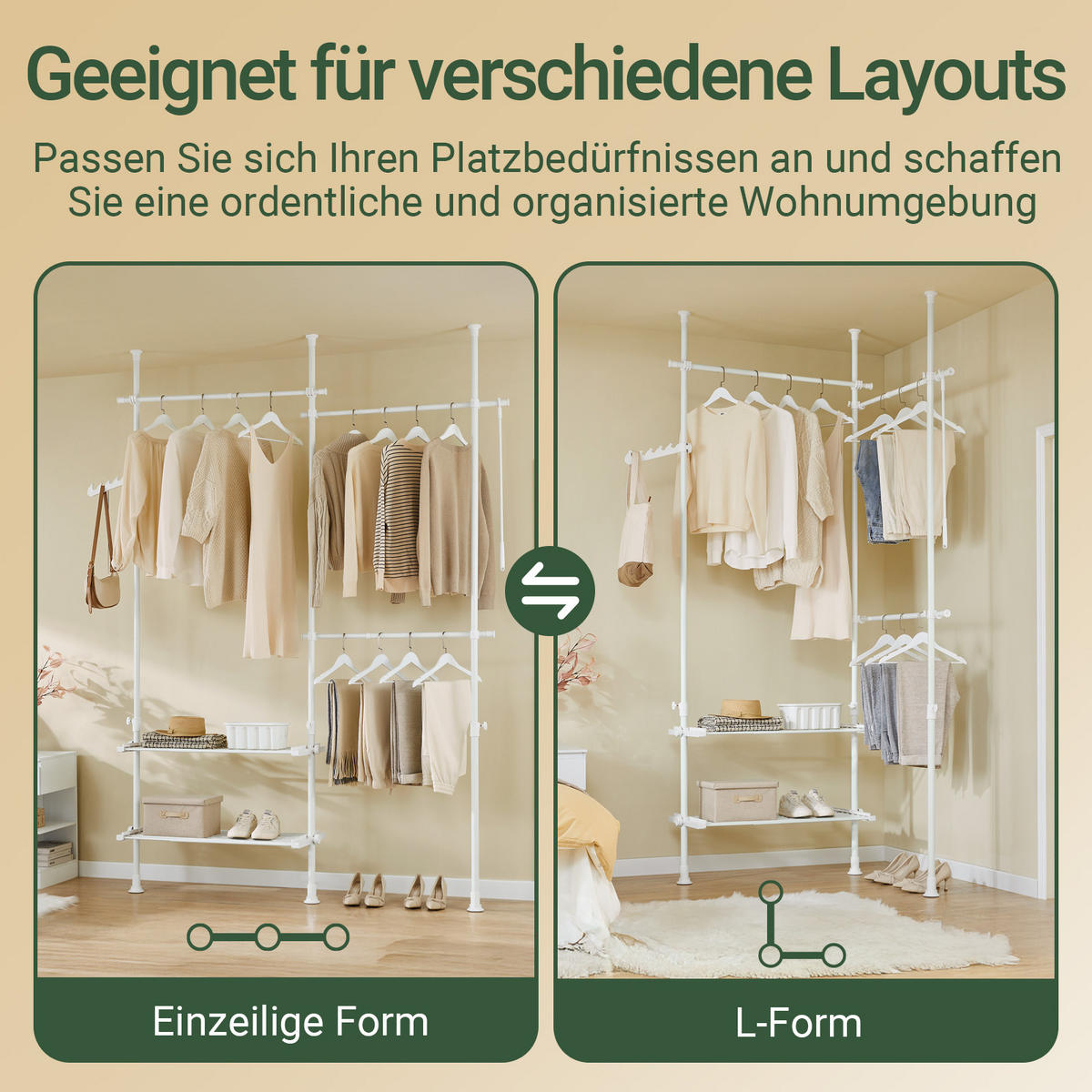 TELESKOP GARDEROBEN SYSTEM Weiß - Weiß, Kunststoff (198/285/1cm) - SoBuy