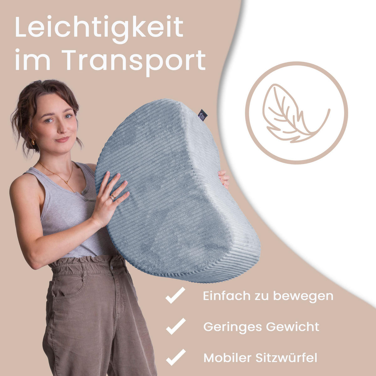 POUF HALBMOND Cord 54/36/35 cm leicht- Silver Pink - Hellrosa, Textil (36/35/54cm) - Dreamroots