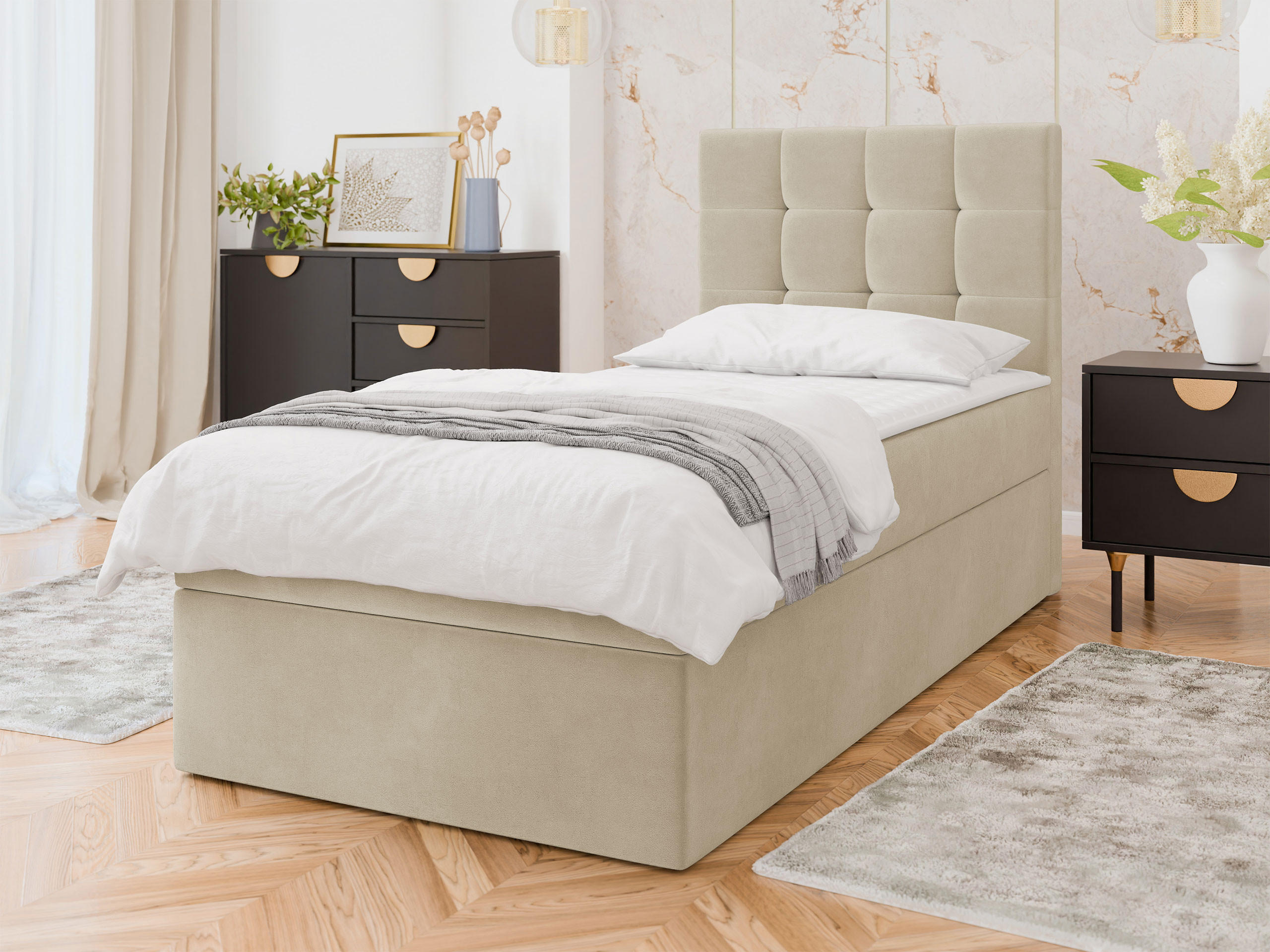 BOXBETT Luanda Single - Schwarz/Naturfarben, Holz/Kunststoff (100/200cm) - MIRJAN24