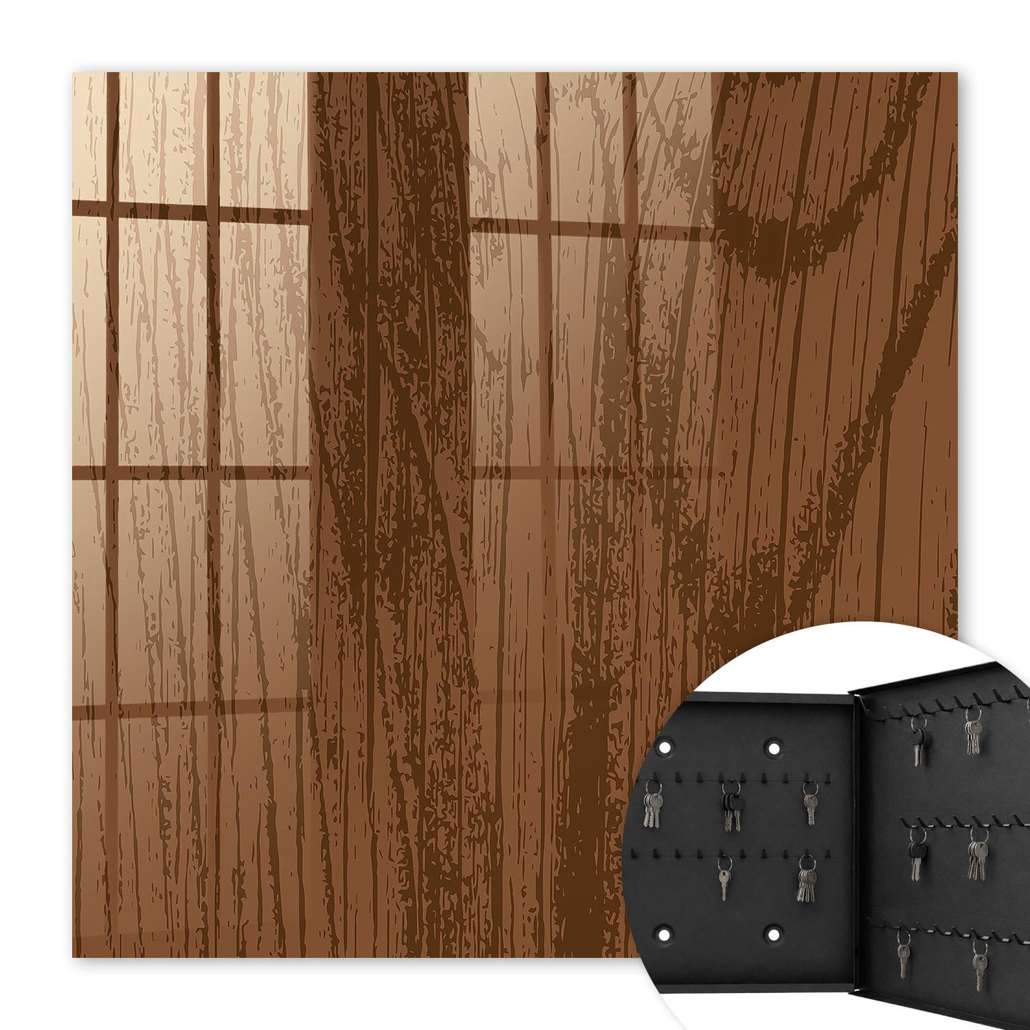 SCHLÜSSELBOX Schwarz 30x30 cm- Türöffnung nach rechts - Holzfäden - Braun, Metall (30/30/5cm) - TULUP