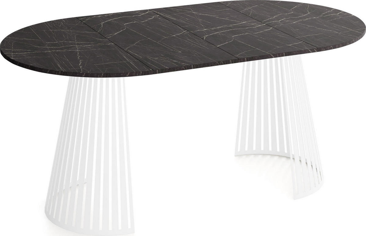 ESSTISCH Naro rund ausziehbar mit Weißem Lamellen-Metallgestell, Marmor Schwarz 120-200/120/76 cm - Anthrazit/Schwarz, Holzwerkstoff/Metall (120/196/76cm) - WFL GROUP