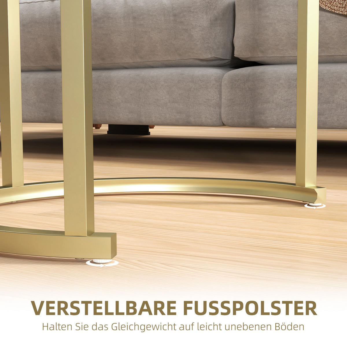 COUCHTISCH rund 2er Set Stapelbarer Beistelltisch mit Stahlrahmen für Wohnzimmer - Goldfarben, Metall (50/50/50.5cm) - HOMCOM
