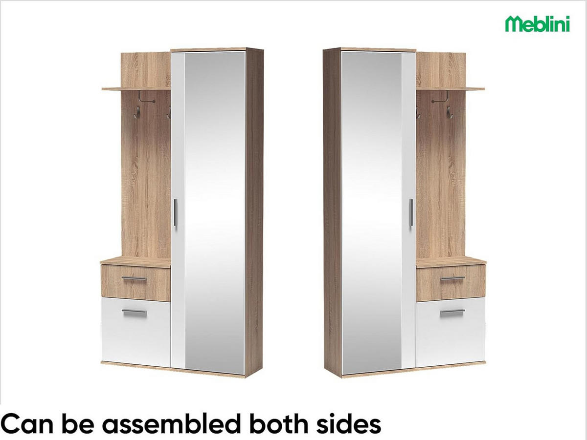 GARDEROBE LUXOR - Weiß/Sonoma Eiche, Holzwerkstoff (97/195/30cm) - Meblini