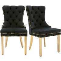 ESSZIMMERSTUHL 2-Tlg Samt Schwarz Gold, Nagelkopf, Gold Beine - Schwarz, Textil (50.5/95/45cm) - FLIEKS
