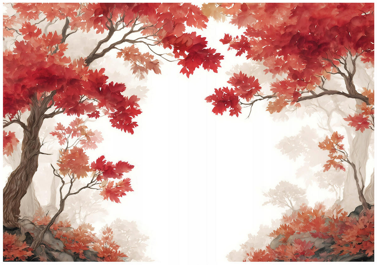 FOTOTAPETE Wald Bäume Rot 400x280 cm - Multicolor, Papier (400/280cm) - Wallarena