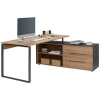 SCHREIBTISCH Yolo in Riviera Eiche und Anthrazit mit Container – Maja Möbel - Braun, Holzwerkstoff (77/181/159cm)