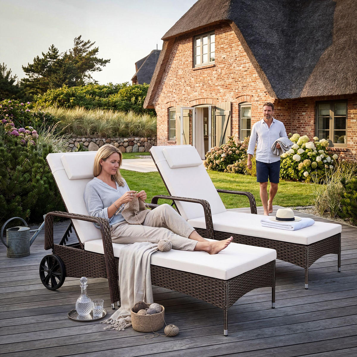 RATTAN-SONNENLIEGE, 200 x 70 x 33 cm, braun gemischt - Braun, Kunststoff (70/33/200cm) - tectake