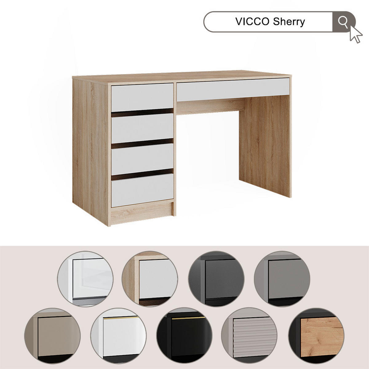 SCHREIBTISCH Sherry Weiß 120 cm - Weiß, Holzwerkstoff (120/55/75cm) - Vicco