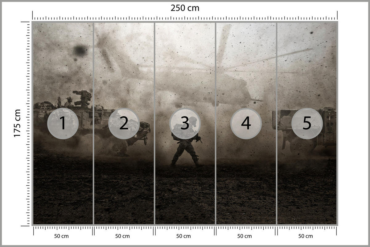 FOTOTAPETE für Jugendzimmer Wüste Militär Hubschrauber Panzer 250x175 - Beige/Schwarz, Papier (250/175cm) - Muralo