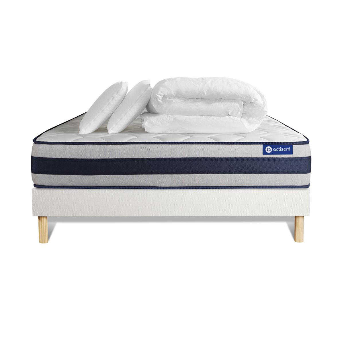BETT Actimemo ergo Memory-Schaum 180 x 200 cm h3 - Kit Bettgestell Weiß - Mit Kissen und Bettdecke - Beige/Weiß, Karton/Holz (180/200cm) - ACTISOM