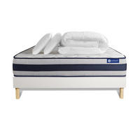 BETT Actimemo ergo Memory-Schaum 140 x 190 cm h3 - Kit Bettgestell Weiß - Mit Kissen und Bettdecke - Beige/Weiß, Karton/Holz (140/190cm) - ACTISOM