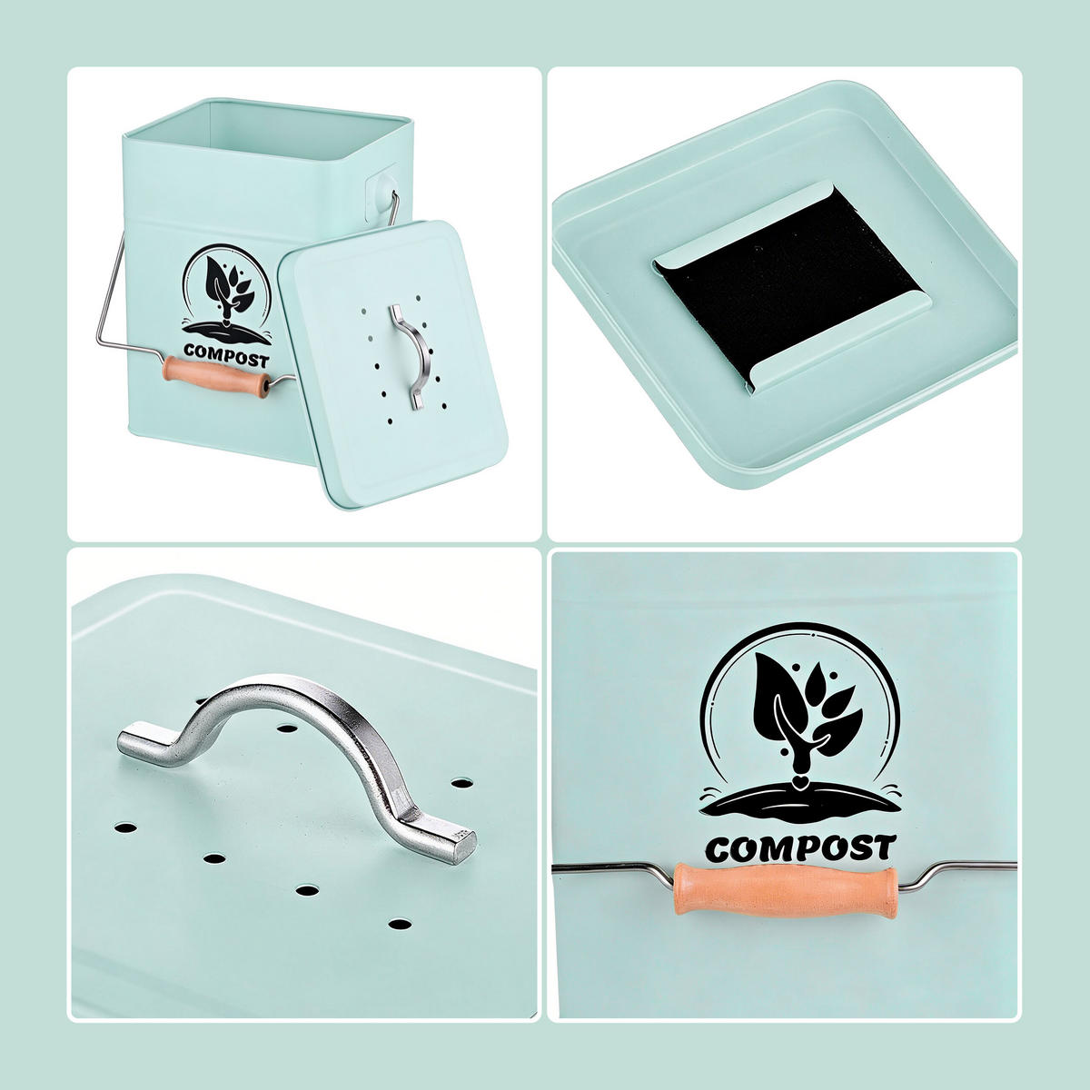 KOMPOSTEIMER - Türkis, Holz/Textil (20.5/25/17.5cm) - Relaxdays