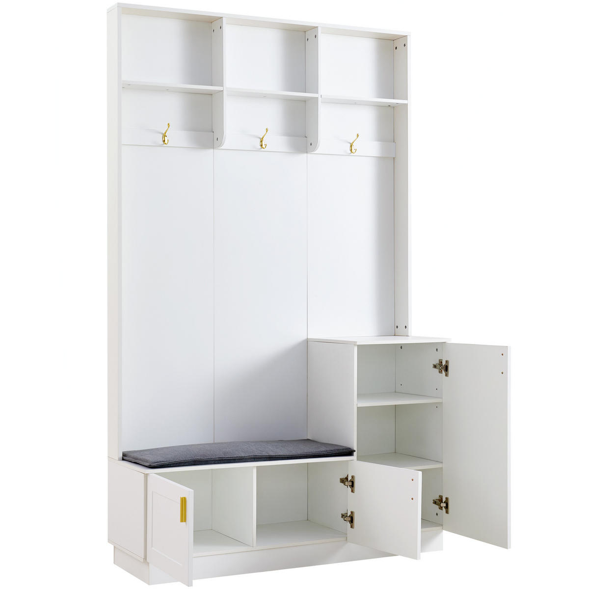 GARDEROBEN-SET 120 cm Weiß Hochglanz nkl. Schuhbank & 3 Haken - Weiß, Holzwerkstoff (120/200/40cm) - Urban Meuble