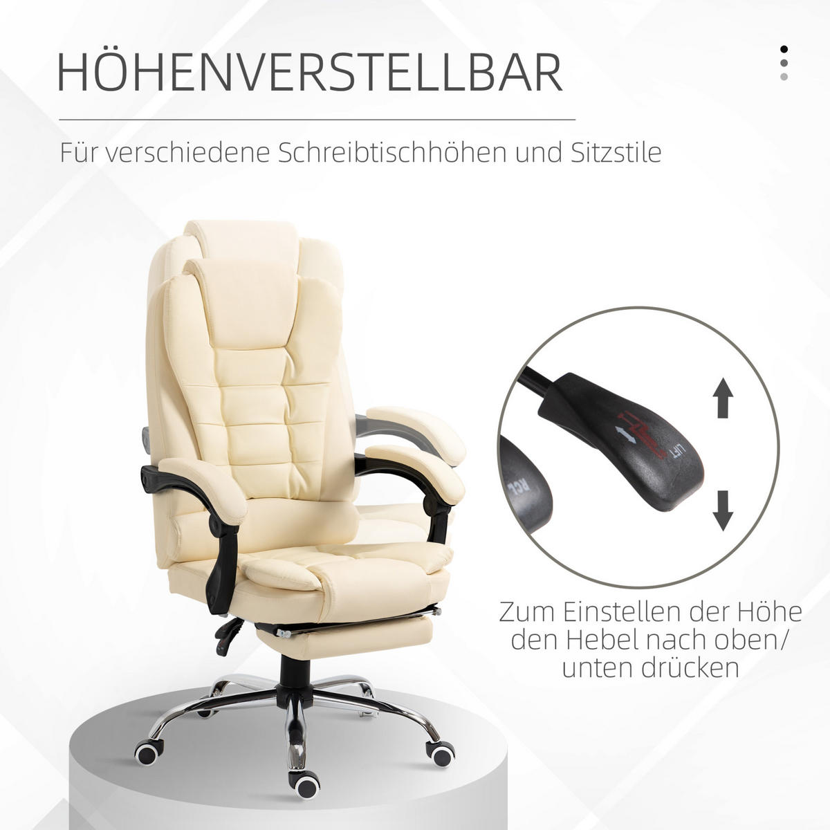 DREHSTUHL 64,5/69/109-117 cm in Cremeweiß mit Fußstütze und Neigefunktion - Creme, Kunststoff (69/117/64.5cm) - Flora Grace