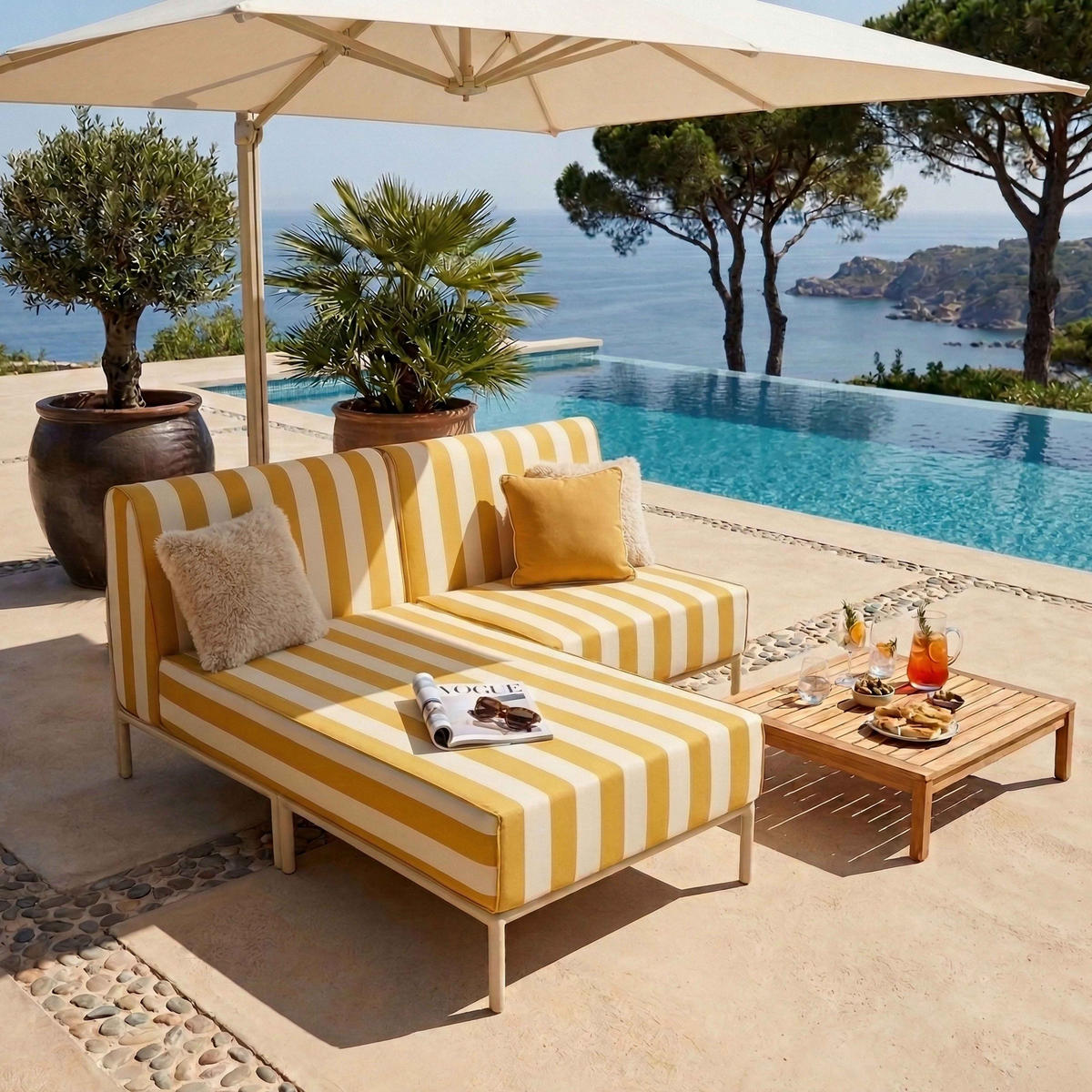 GARTENSOFA mit 2 Sitzplätzen, Gelb - Gelb, Textil (153/78/144cm) - Oviala