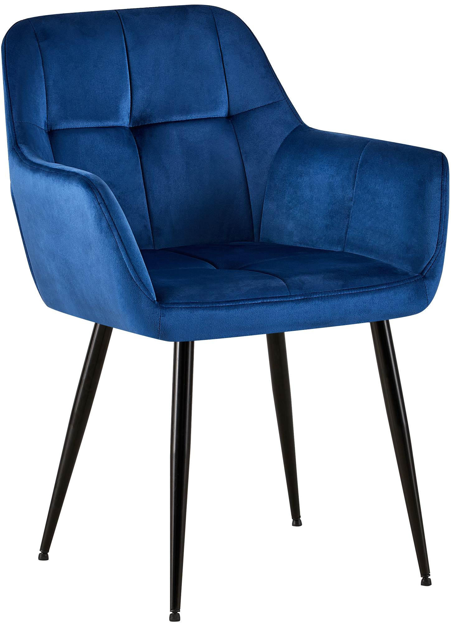 ARMLEHNENSTUHL Samt blau - Blau/Schwarz, Textil/Metall (56.5/84/61cm) - CLP