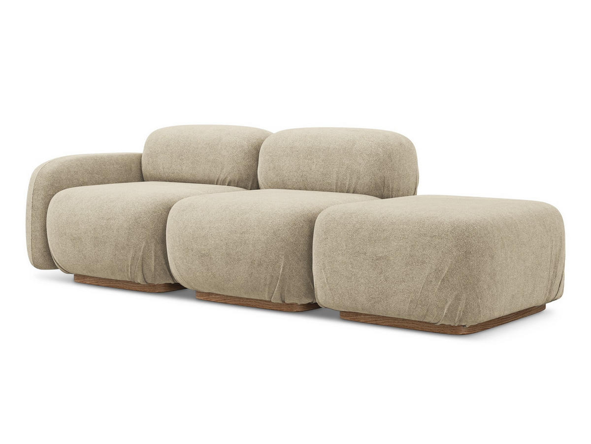 3-SITZER SOFA Rechts Bouclé Stoff Beige - Beige/Braun, Holz/Textil (258/73/95cm) - Makamii