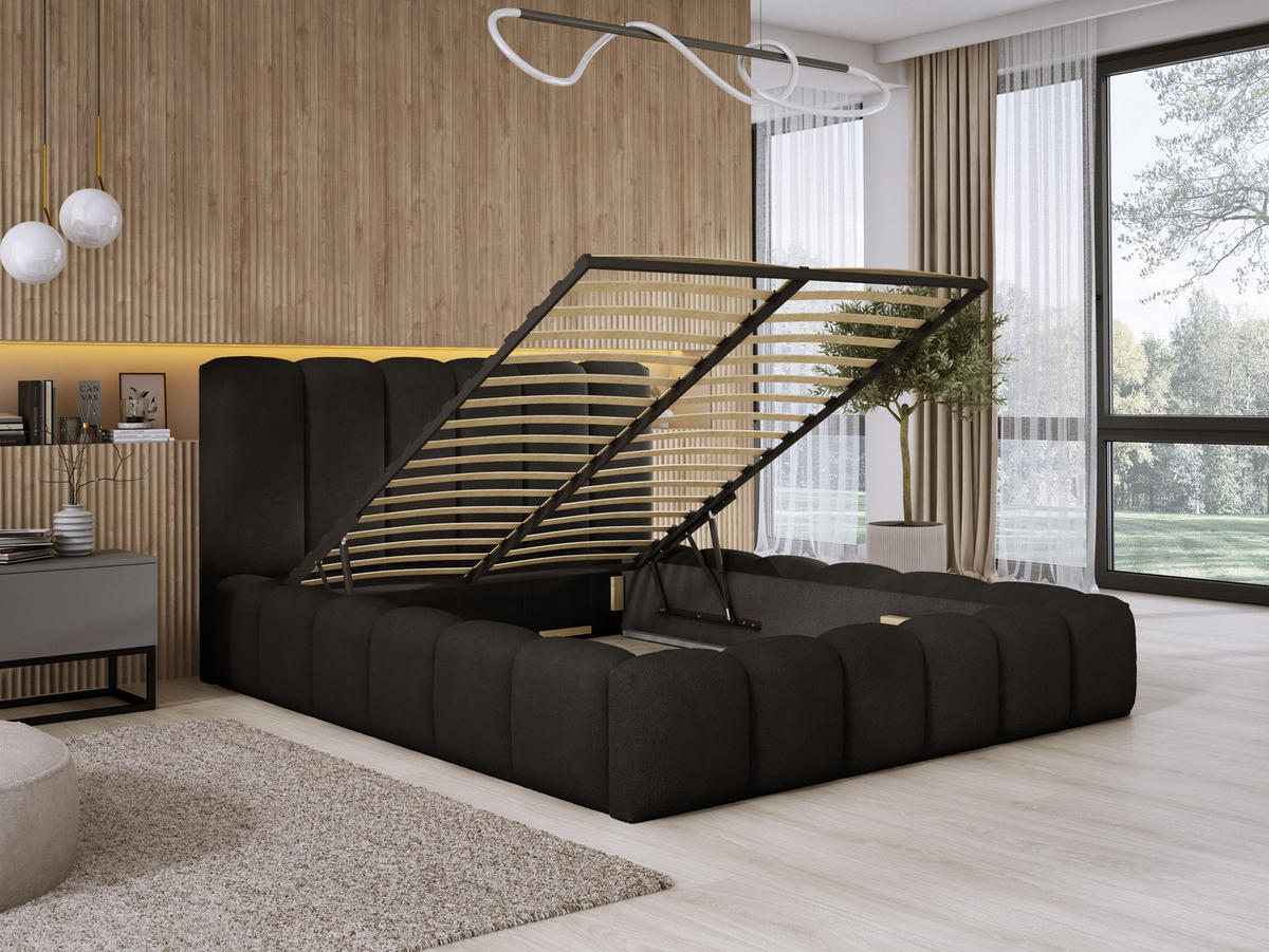 POLSTERBETT VELORA 180x200 SCHWARZ - Schwarz, Textil (180/200cm) - Luxkor24