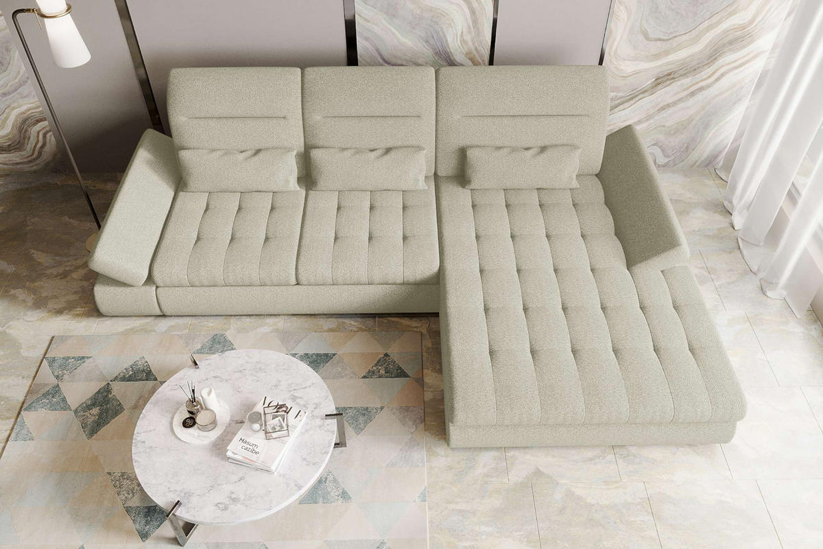 ECKSOFA Toscana Plus Strukturstoff inkl. Schlaffunktion - Hellgrau, Textil (300/179cm) - 99rooms