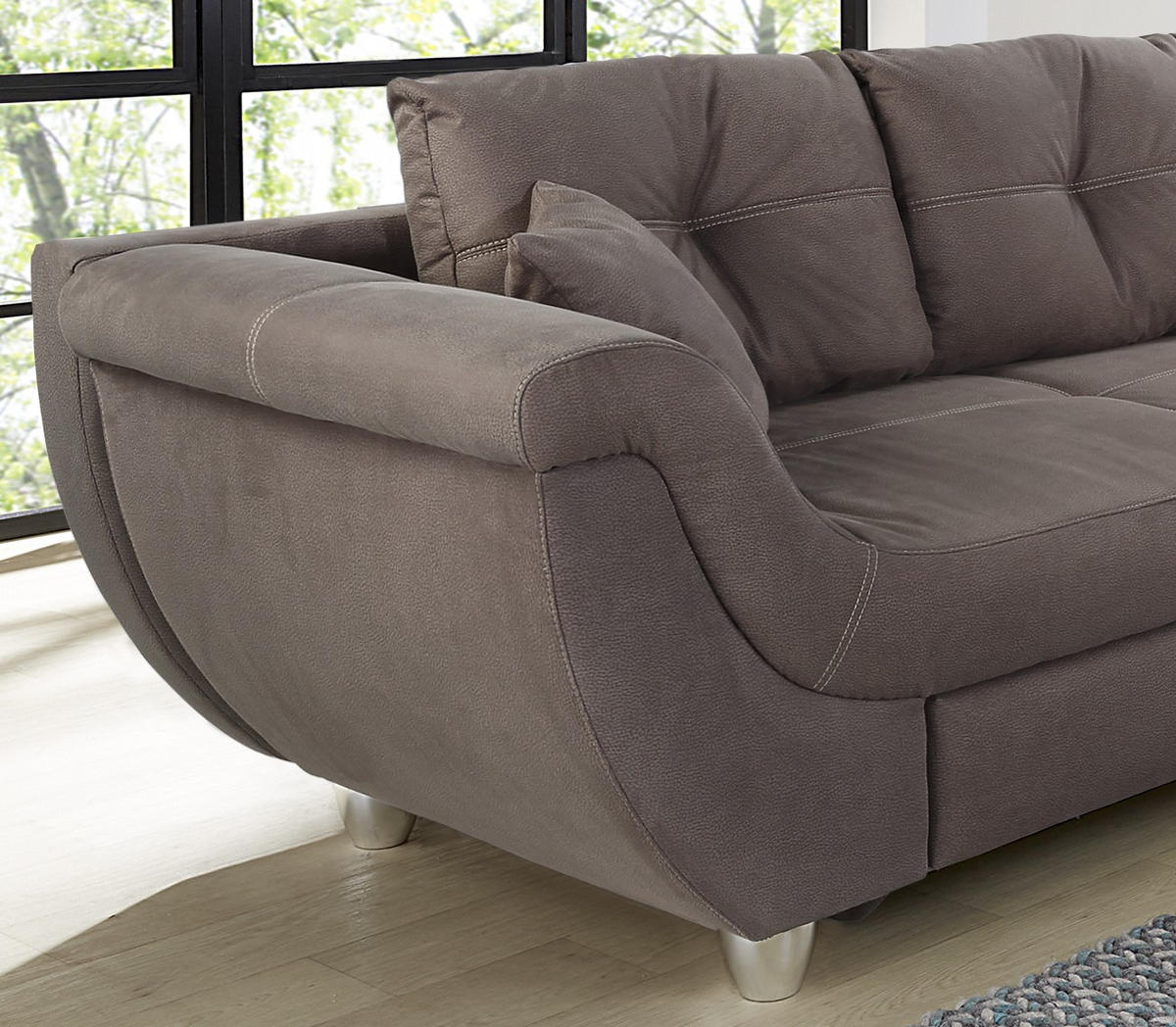 ECKSOFA mit Schlaffunktion und großem Bettkasten, seitenverkehrt montierbar B330/T207/H90 cm, Liegefl. 153x270 cm, Mikrofaser Braun / 15231 - Chromfarben/Braun, Kunststoff/Textil (330/207cm) - luma-home
