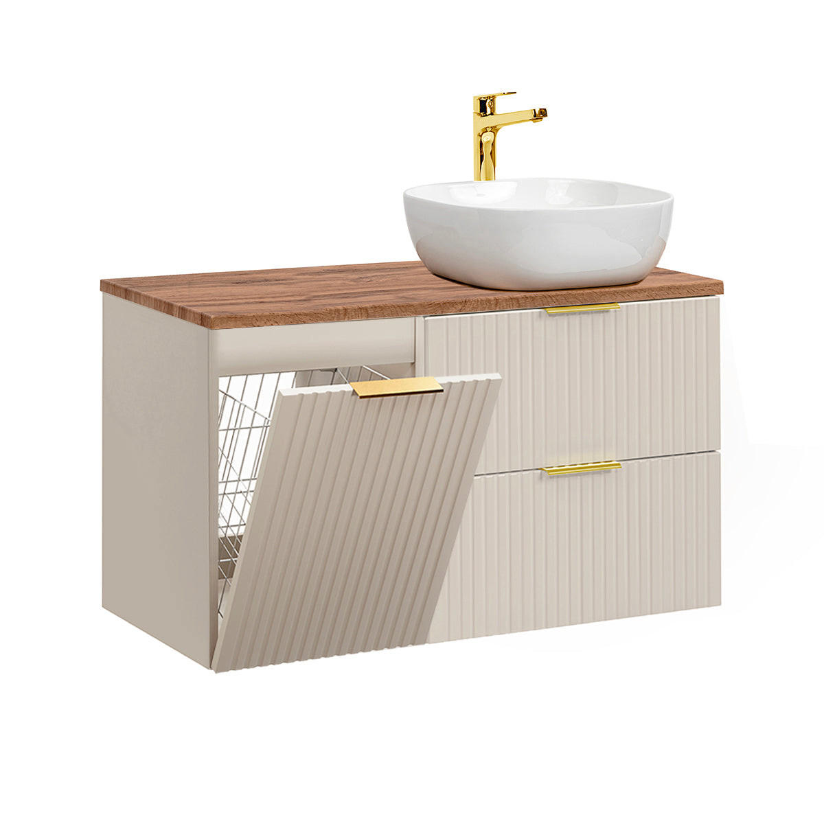 WASCHTISCH 100.8cm Adriel Kaschmir und Holz - Beige, Holzwerkstoff (100.8/59/46cm) - Petits-meubles