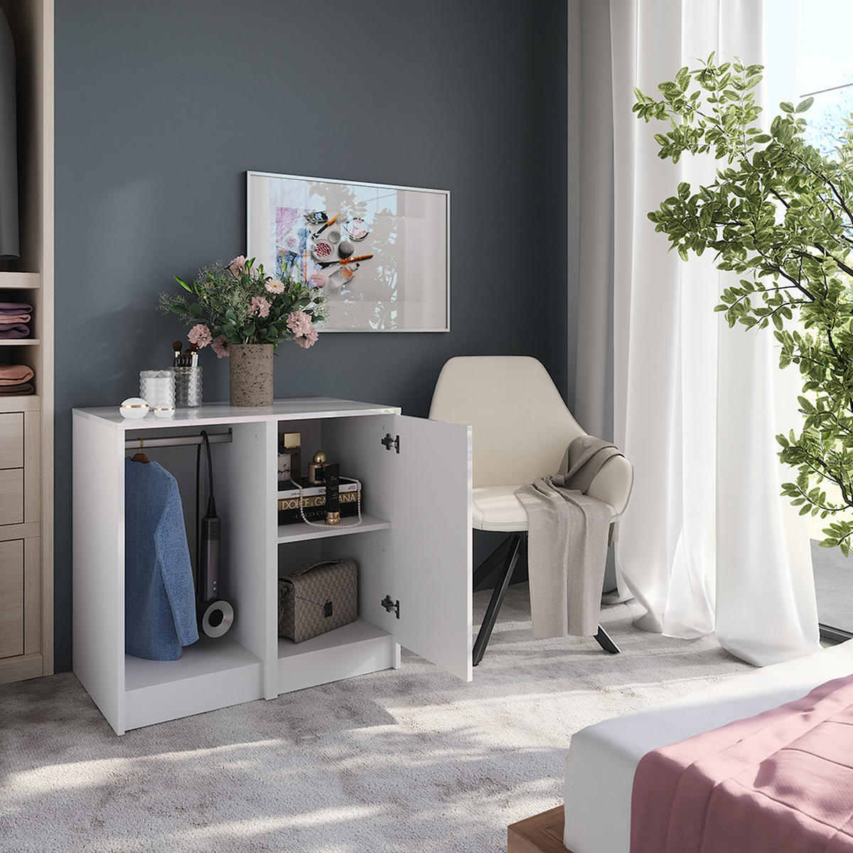 KOMMODE Sherry Weiß/Weiß Hochglanz 80.2 x 76 cm 2 Teile - Weiß Hochglanz, Holzwerkstoff (50.1cm) - Vicco