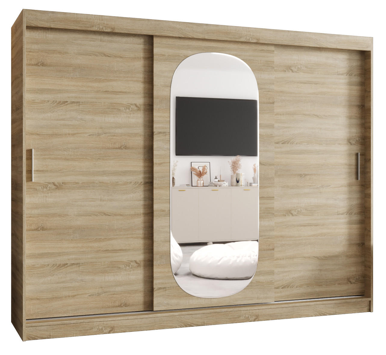 SCHWEBETÜRENSCHRANK 200/250/62 3-türig - Silberfarben/Sonoma Eiche, Holz (250/200/62cm) - MÖBEL KRYSPOL