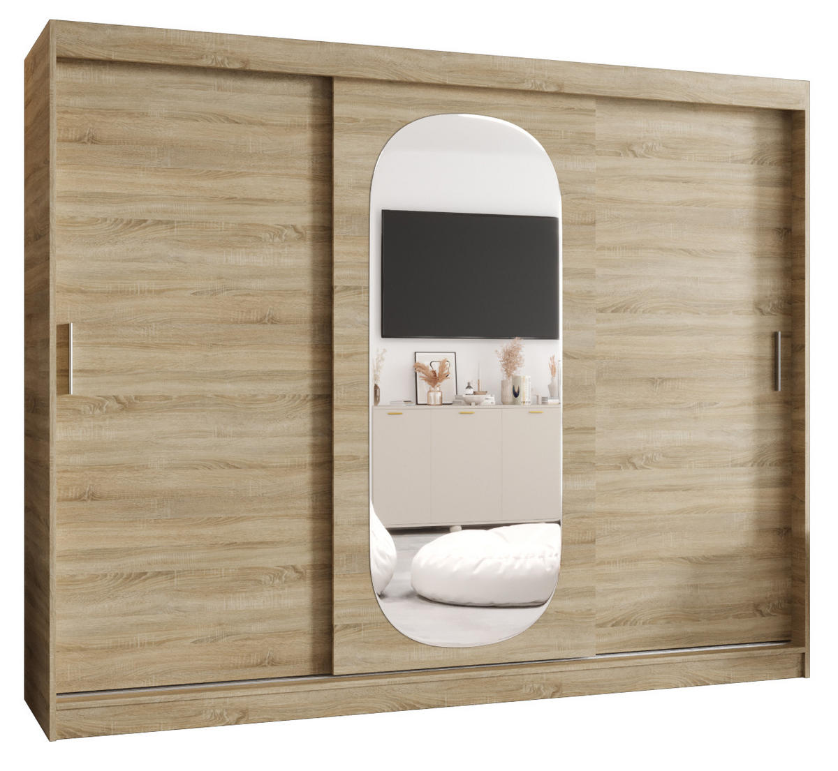 SCHWEBETÜRENSCHRANK 200/250/62 3-türig - Silberfarben/Sonoma Eiche, Holz (250/200/62cm) - MÖBEL KRYSPOL